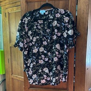 CeCe Black Floral Blouse